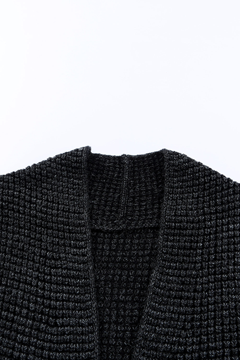 Gray Plaid Knitted Long Open Front Cardigan