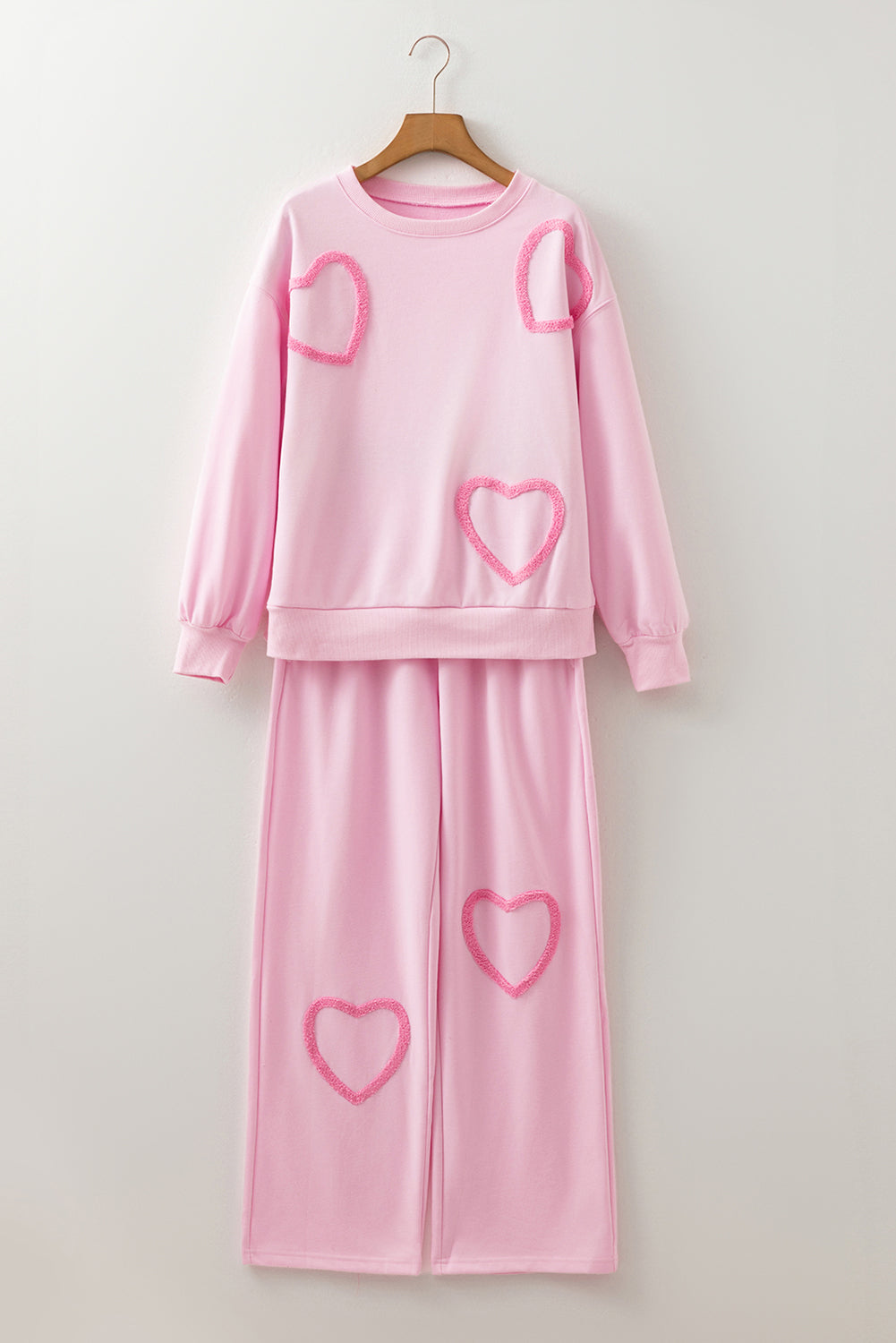 Phalaenopsis Chenille Heart Pattern Casual 2pcs Pants Set