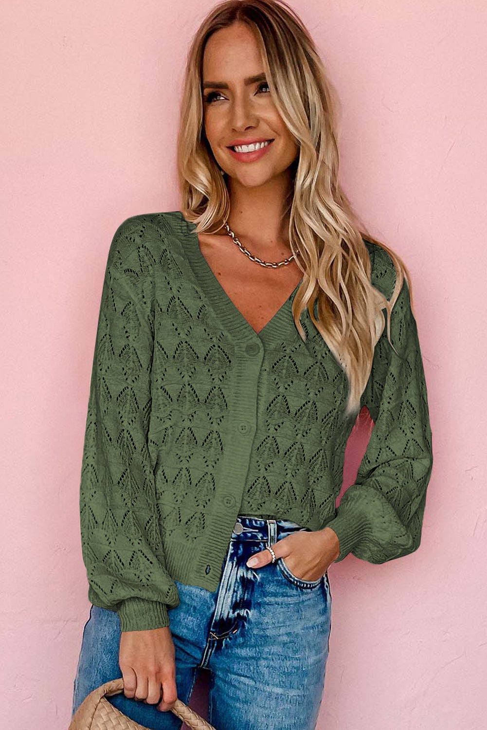 Gray Lightweight Buttoned Front Crochet Cardigan