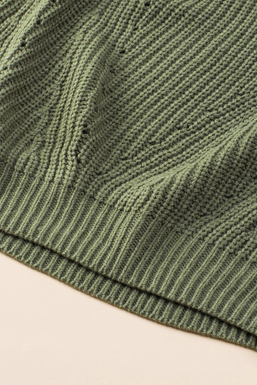 Green Hollow-out Puffy Sleeve Knit Sweater