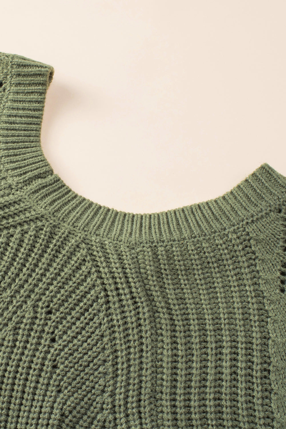 Green Hollow-out Puffy Sleeve Knit Sweater