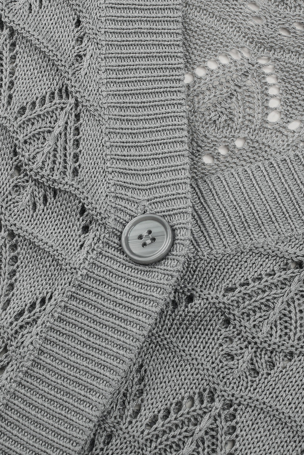 Gray Lightweight Buttoned Front Crochet Cardigan