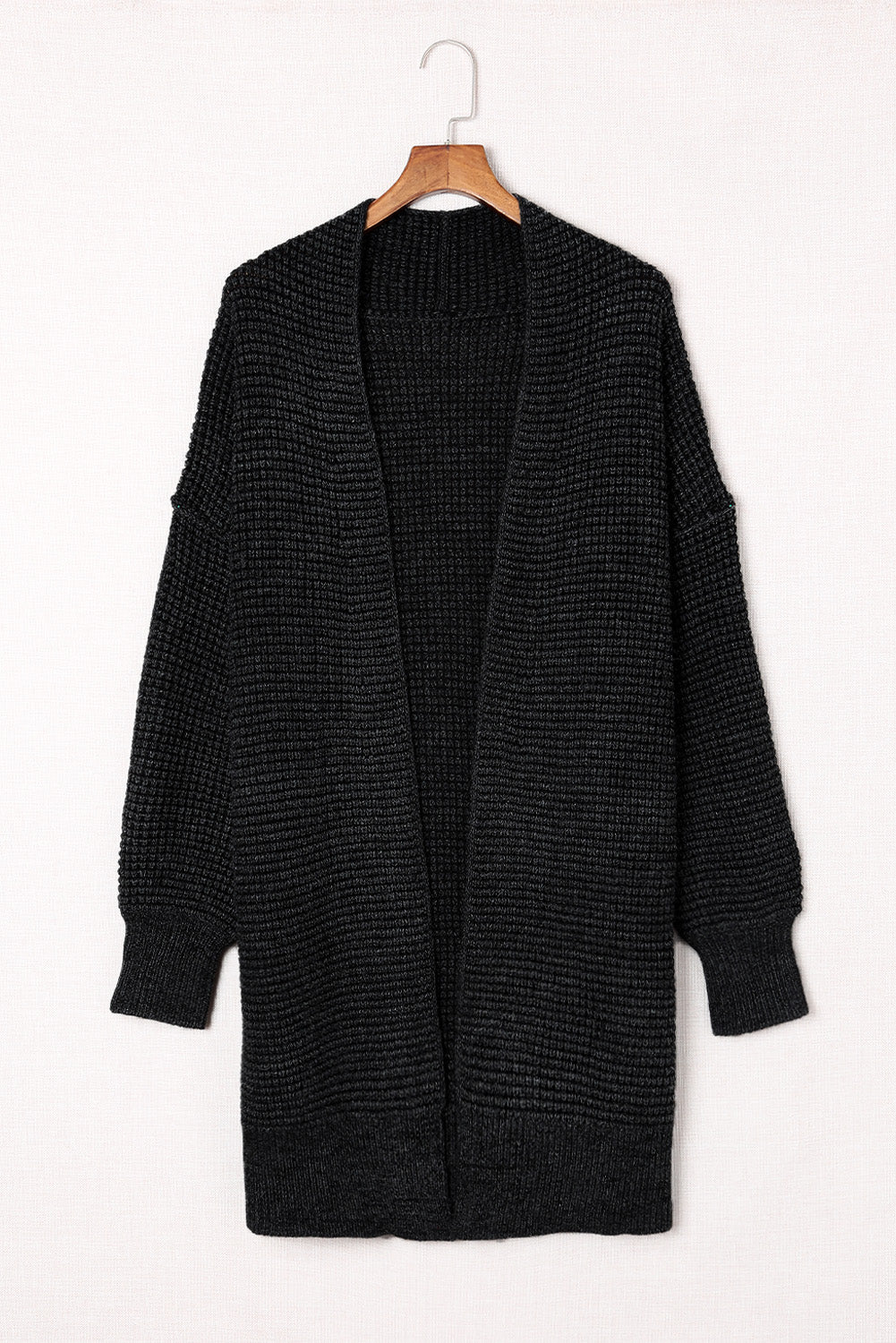Gray Plaid Knitted Long Open Front Cardigan