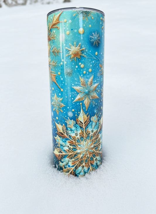 Blue Gold Snowflake Tumbler