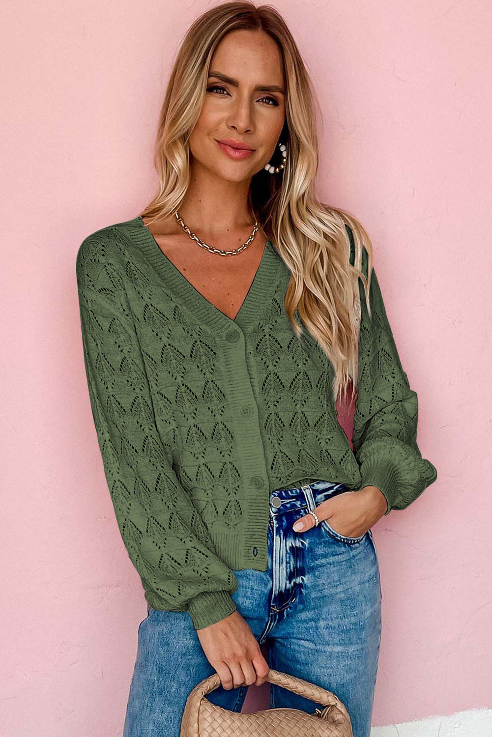 Gray Lightweight Buttoned Front Crochet Cardigan