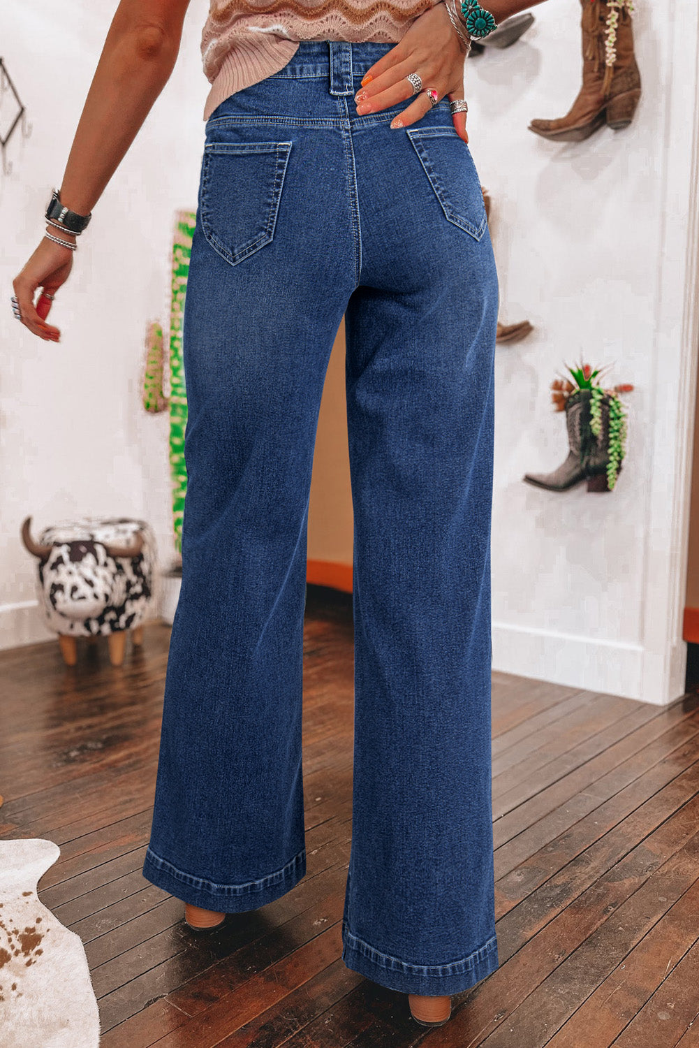 Black Wide Leg Pocketed High Waist Jeans