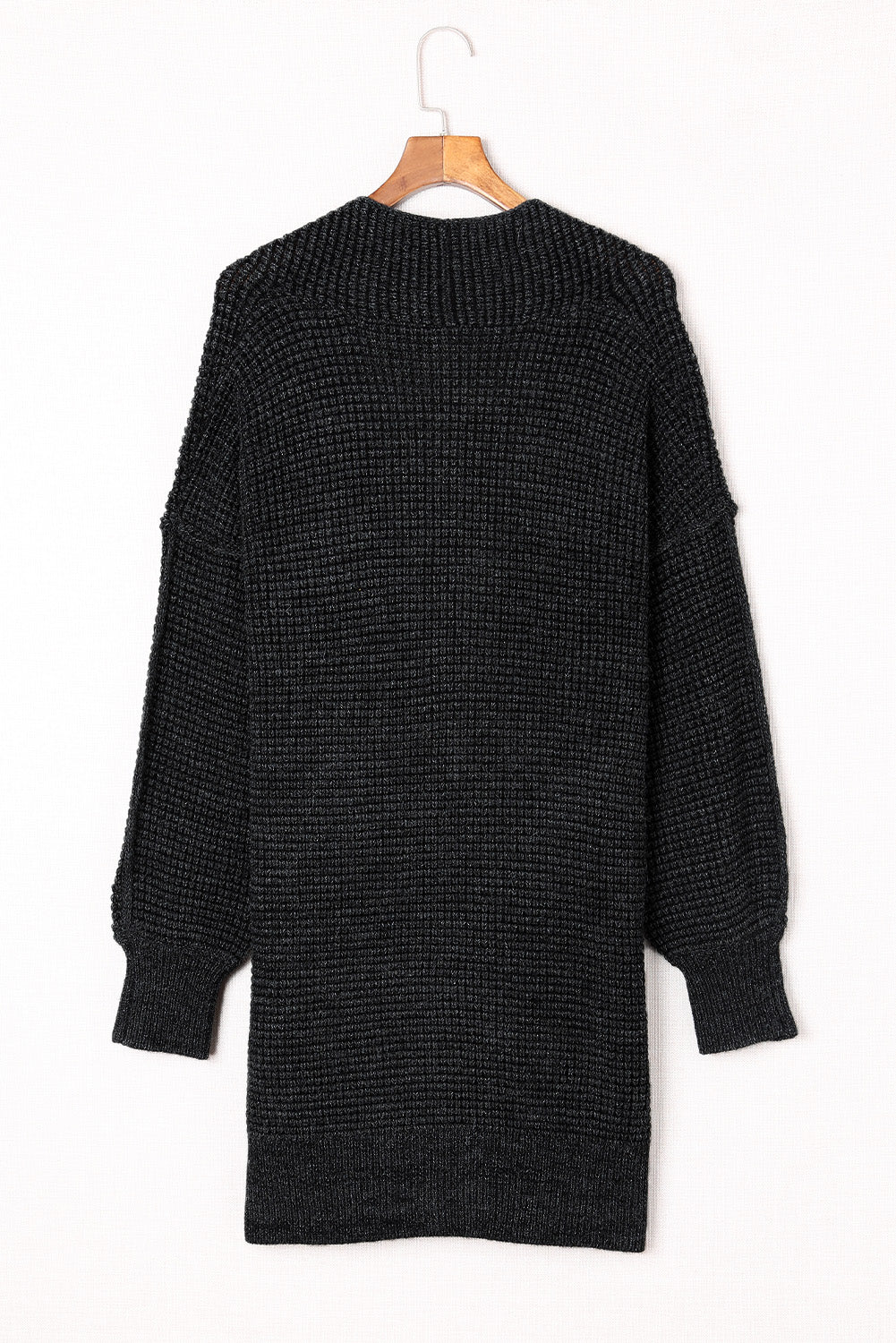 Gray Plaid Knitted Long Open Front Cardigan