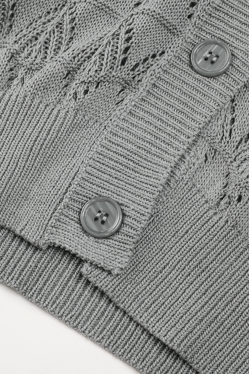 Gray Lightweight Buttoned Front Crochet Cardigan