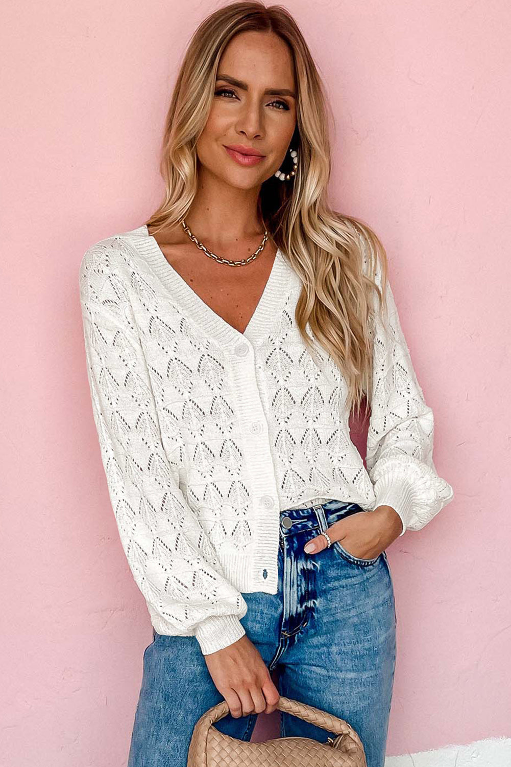 Gray Lightweight Buttoned Front Crochet Cardigan