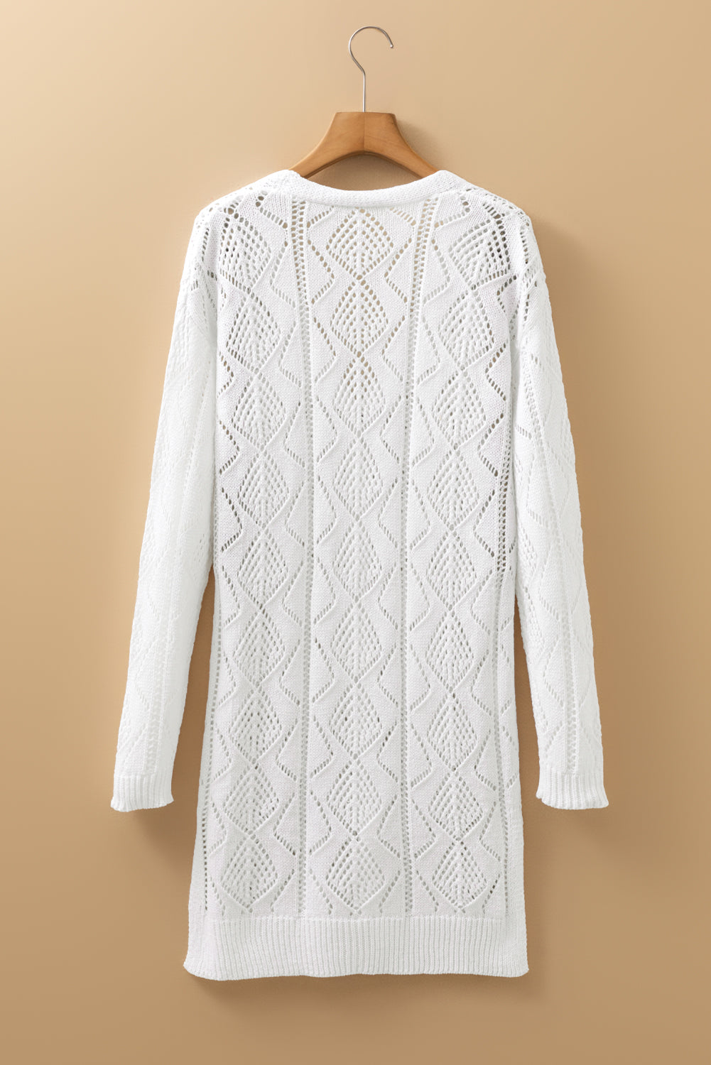 Purple Hollow-out Openwork Knit Cardigan