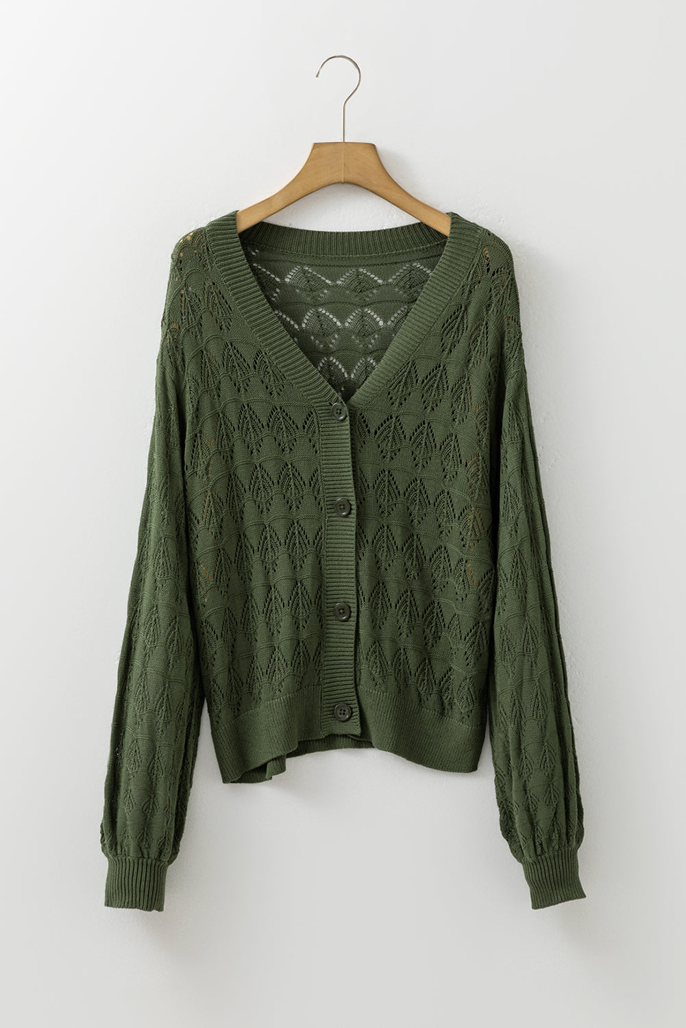 Gray Lightweight Buttoned Front Crochet Cardigan