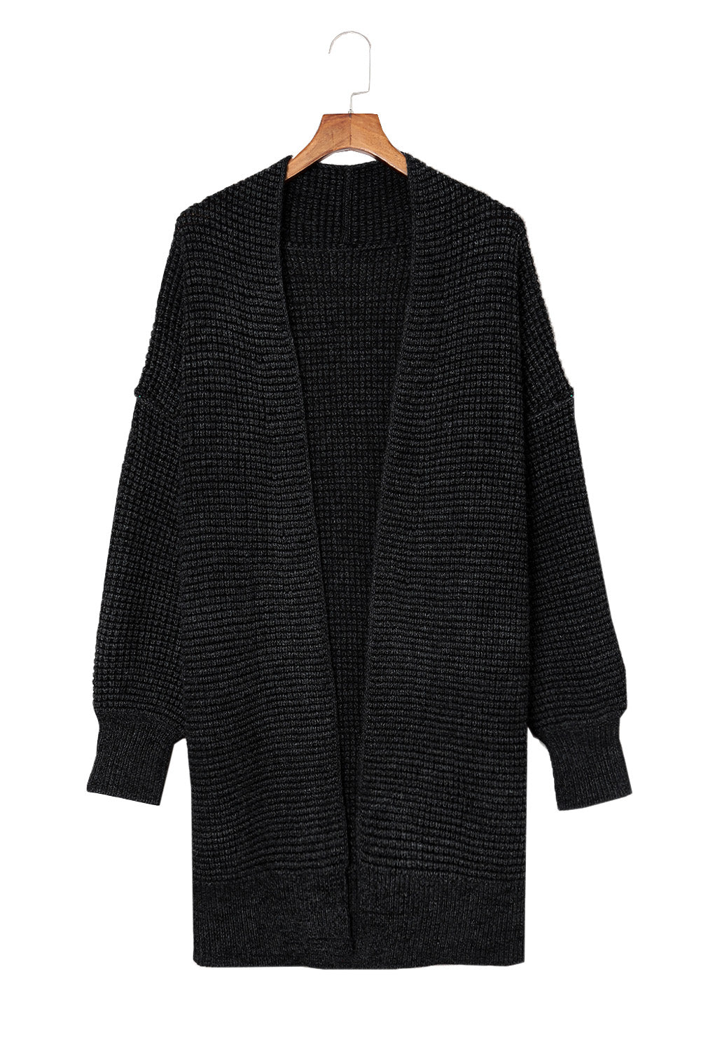 Gray Plaid Knitted Long Open Front Cardigan