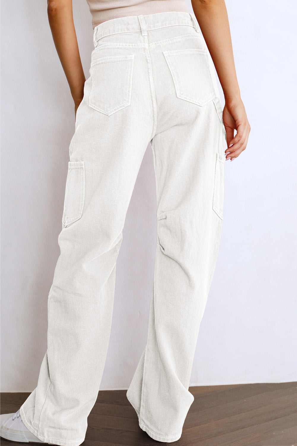 Khaki High Waist Straight Leg Cargo Pants with Pockets