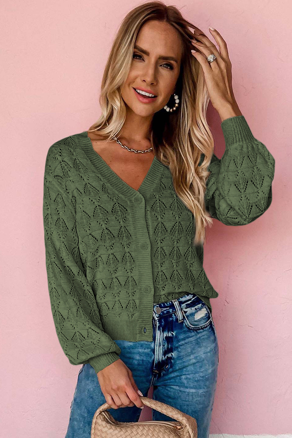 Gray Lightweight Buttoned Front Crochet Cardigan