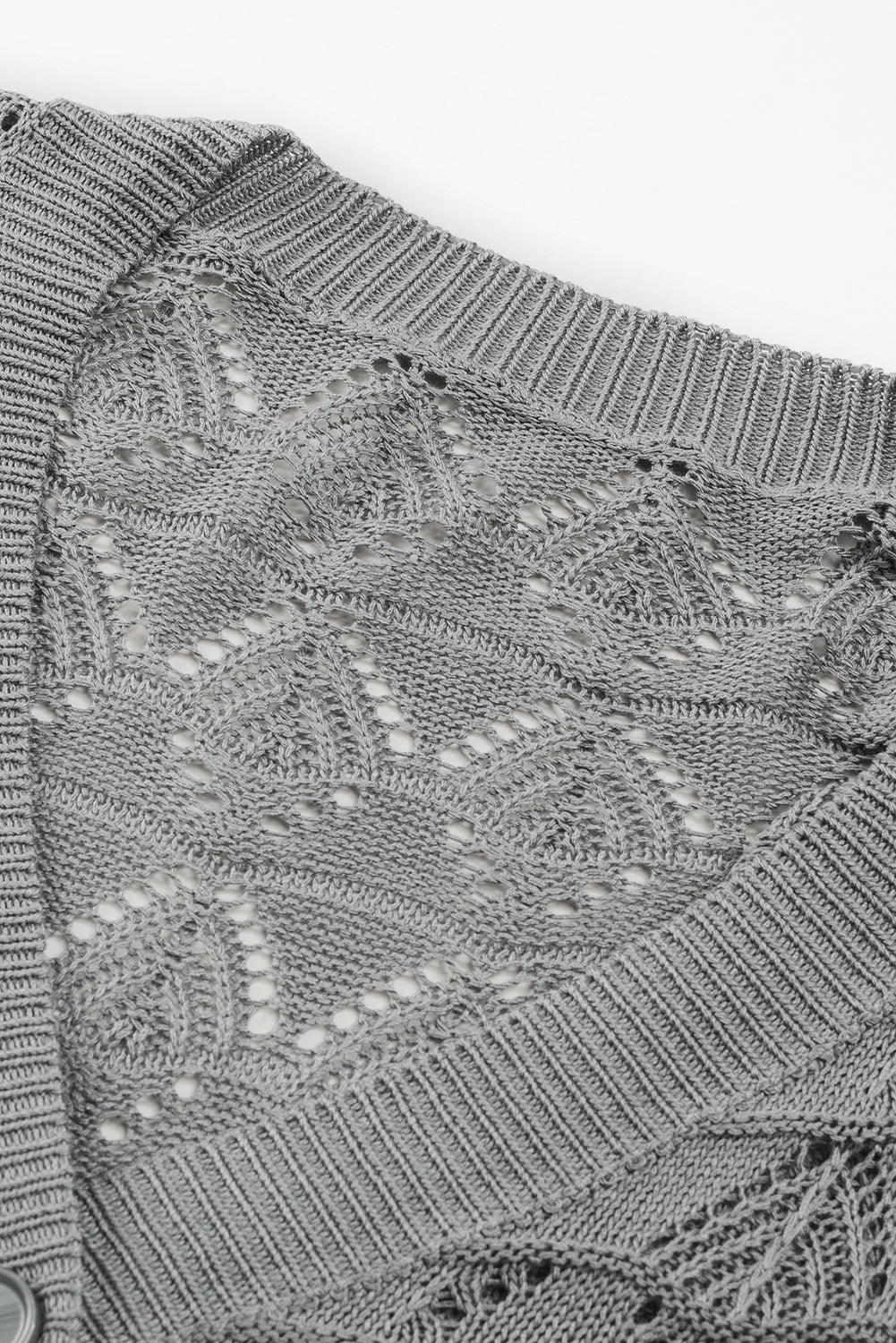 Gray Lightweight Buttoned Front Crochet Cardigan