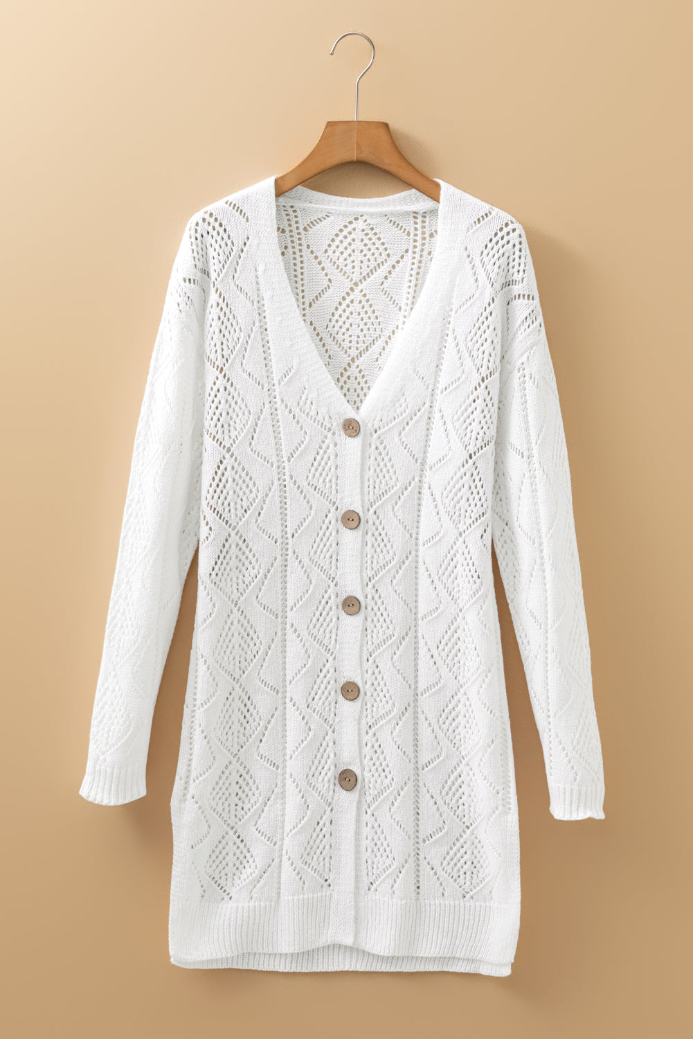 Purple Hollow-out Openwork Knit Cardigan