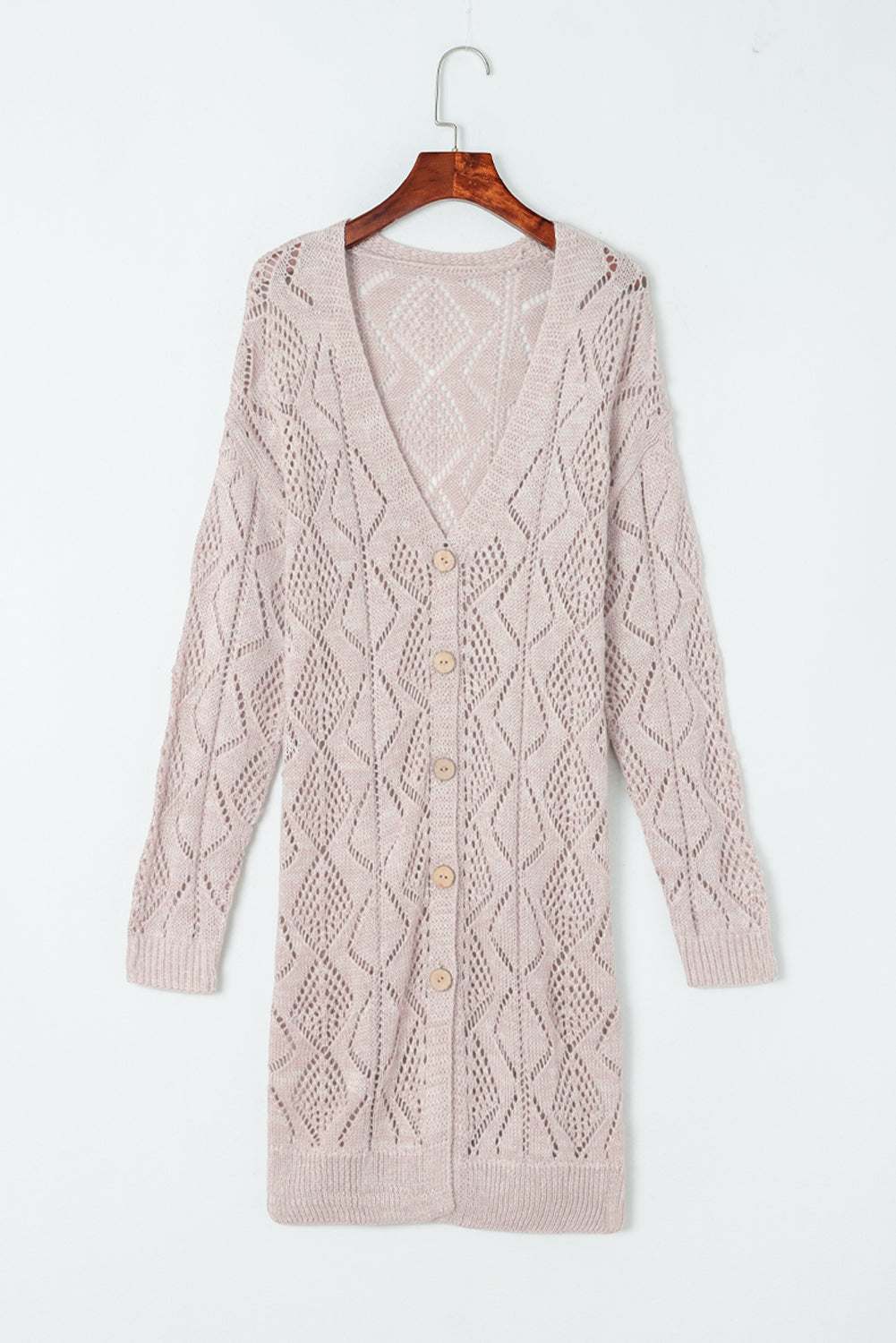 Purple Hollow-out Openwork Knit Cardigan