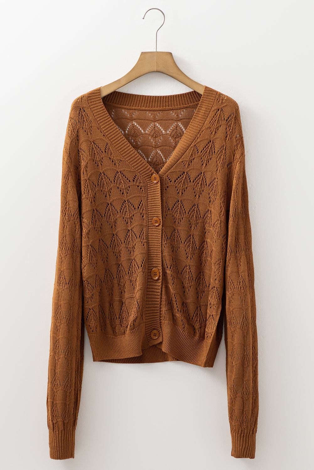 Gray Lightweight Buttoned Front Crochet Cardigan