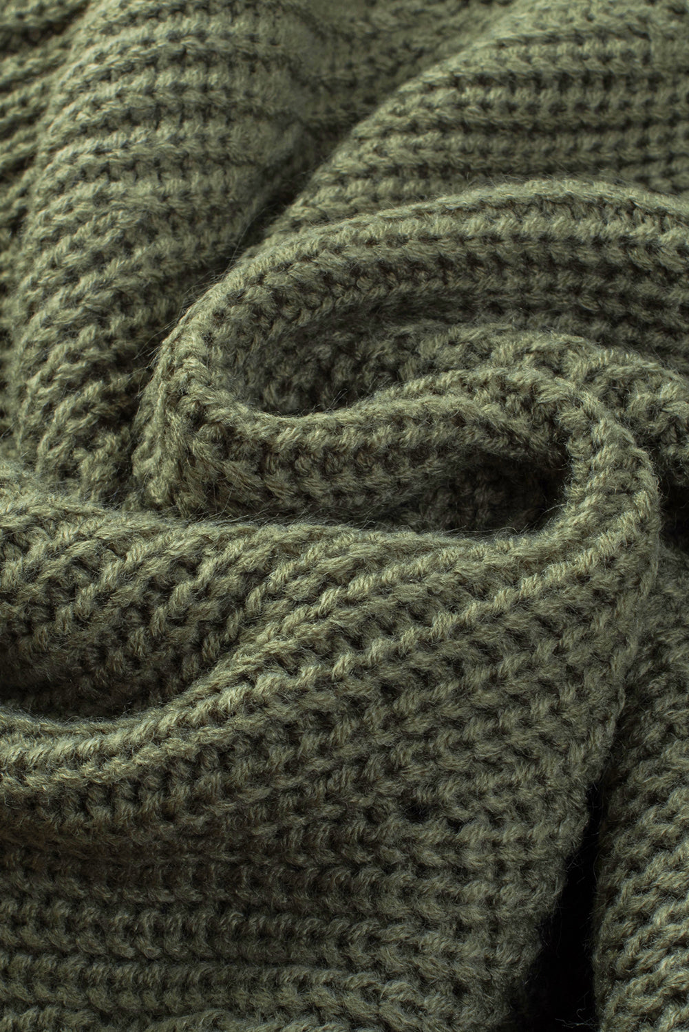 Green Hollow-out Puffy Sleeve Knit Sweater