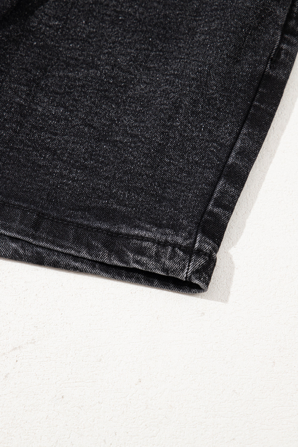 Black Drawstring High Waist Casual Denim Shorts with Pockets
