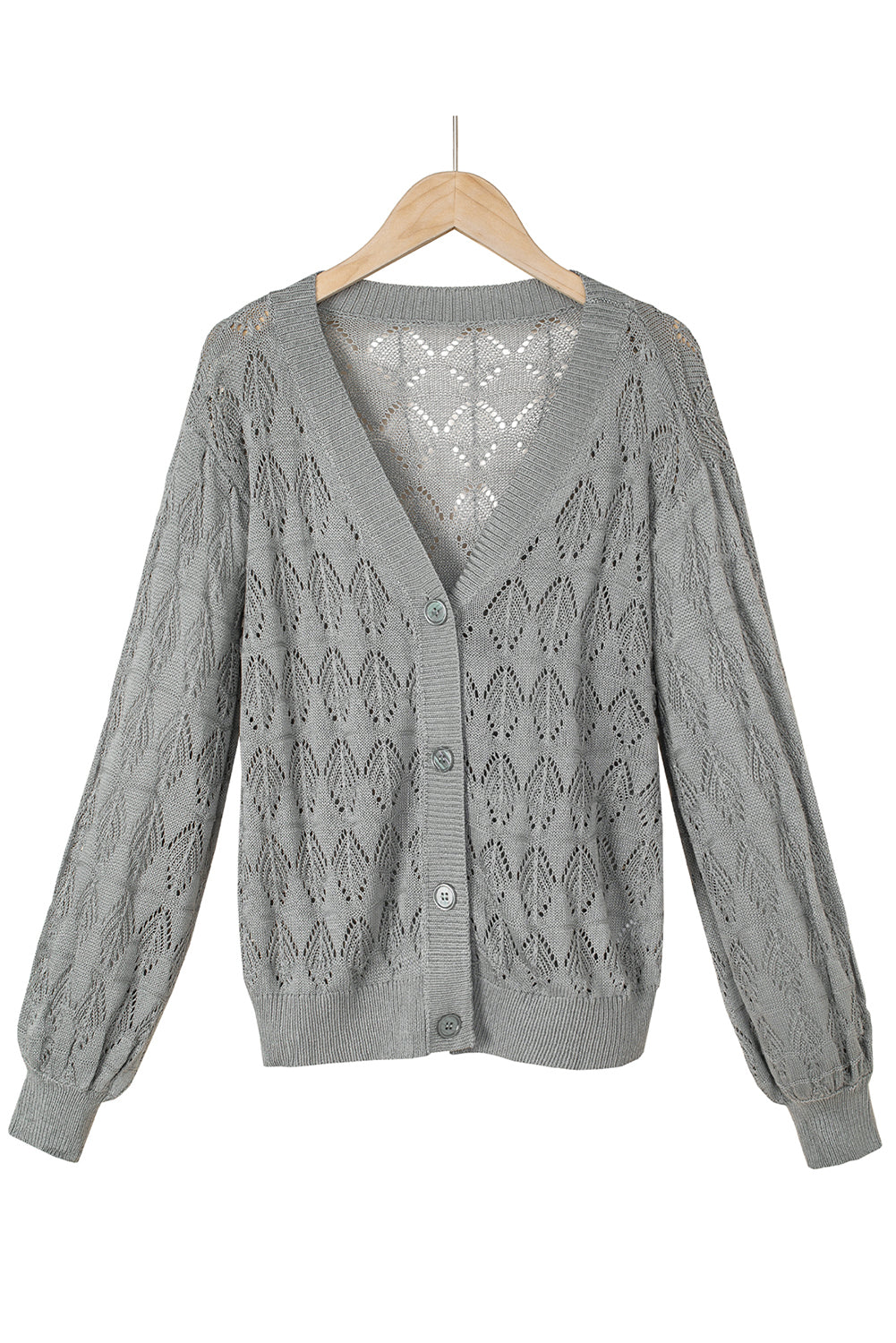 Gray Lightweight Buttoned Front Crochet Cardigan