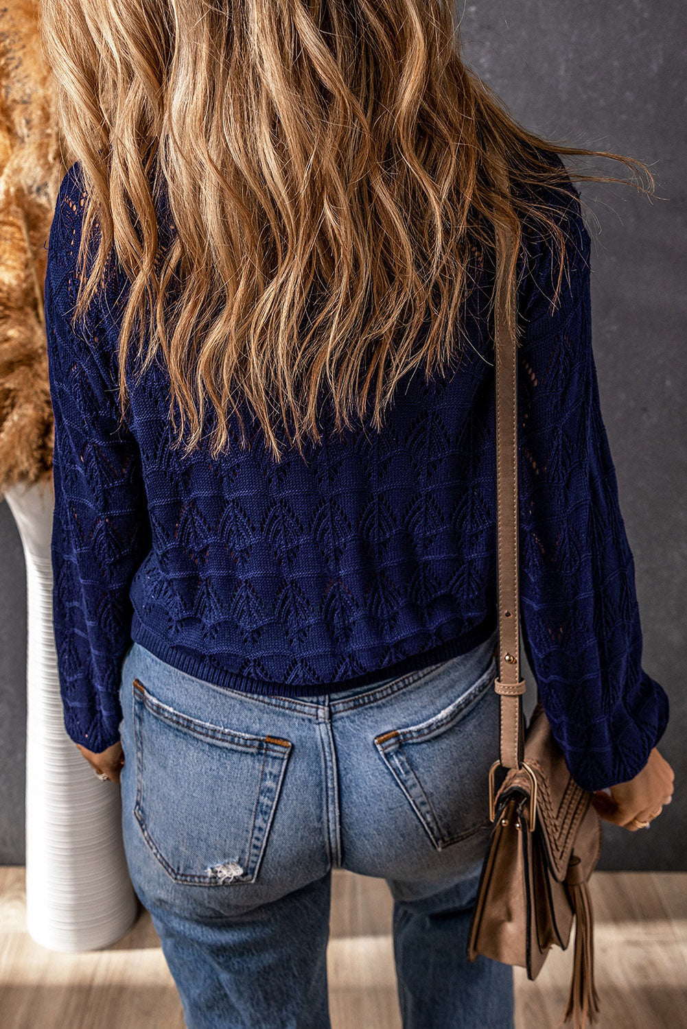 Gray Lightweight Buttoned Front Crochet Cardigan