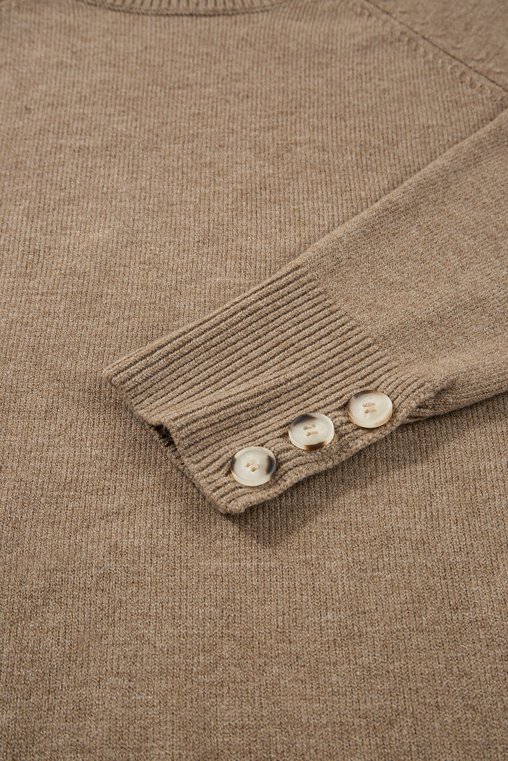 White Buttoned Bishop Sleeve Crew Neck Sweater