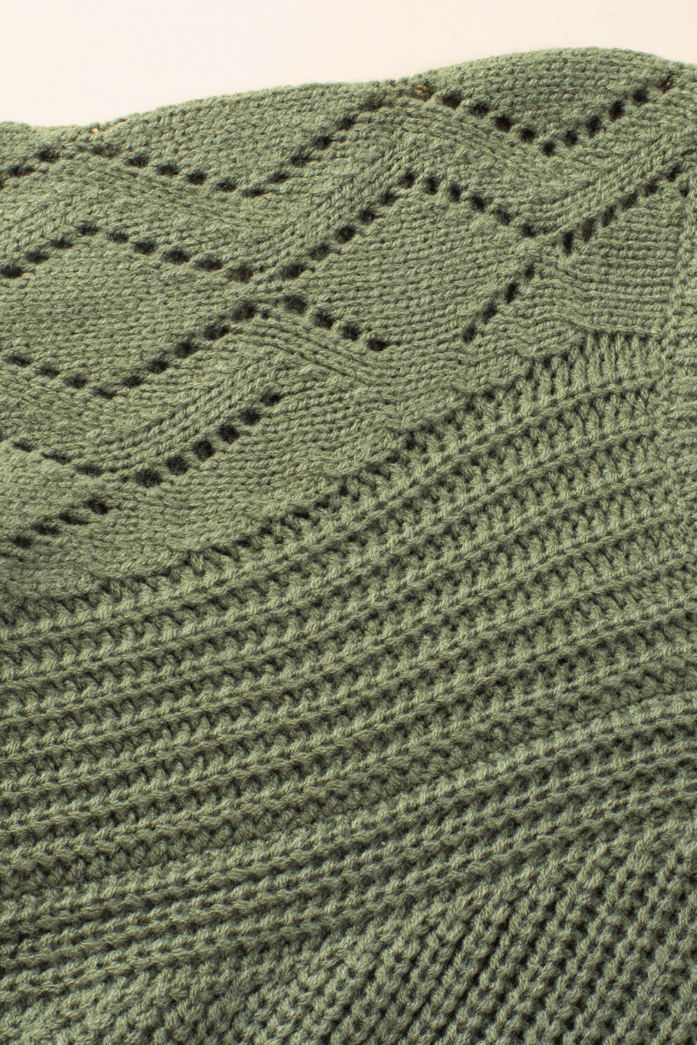 Green Hollow-out Puffy Sleeve Knit Sweater