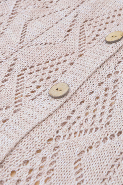 Purple Hollow-out Openwork Knit Cardigan