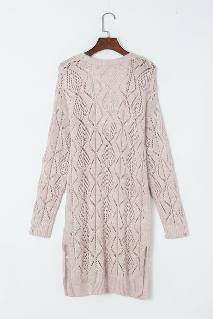 Purple Hollow-out Openwork Knit Cardigan