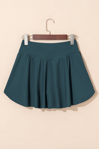 Beau Blue Solid Pocketed Crossover High Waist Swim Skort