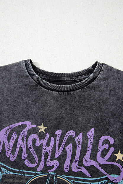 Black Vintage Nashville Tennessee Graphic Mineral Washed Plus Size Tee