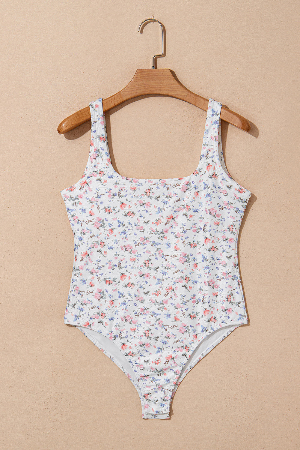 White Floral Textured Square Neck Sleeveless Bodysuit