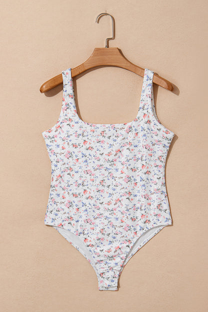 White Floral Textured Square Neck Sleeveless Bodysuit