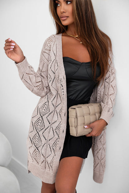 Purple Hollow-out Openwork Knit Cardigan