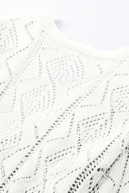 Purple Hollow-out Openwork Knit Cardigan