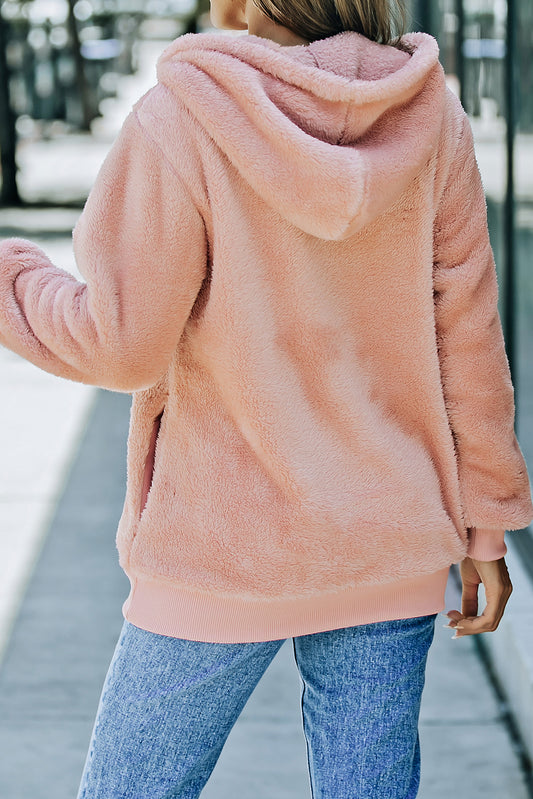 Pink Warm Furry Pullover Hoodie