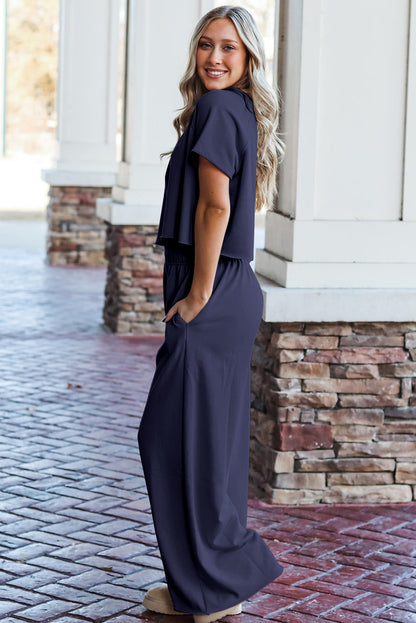 Seagrass Raw Hem Loose Tee and Wide Leg Pants Set