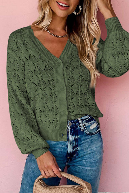 Gray Lightweight Buttoned Front Crochet Cardigan