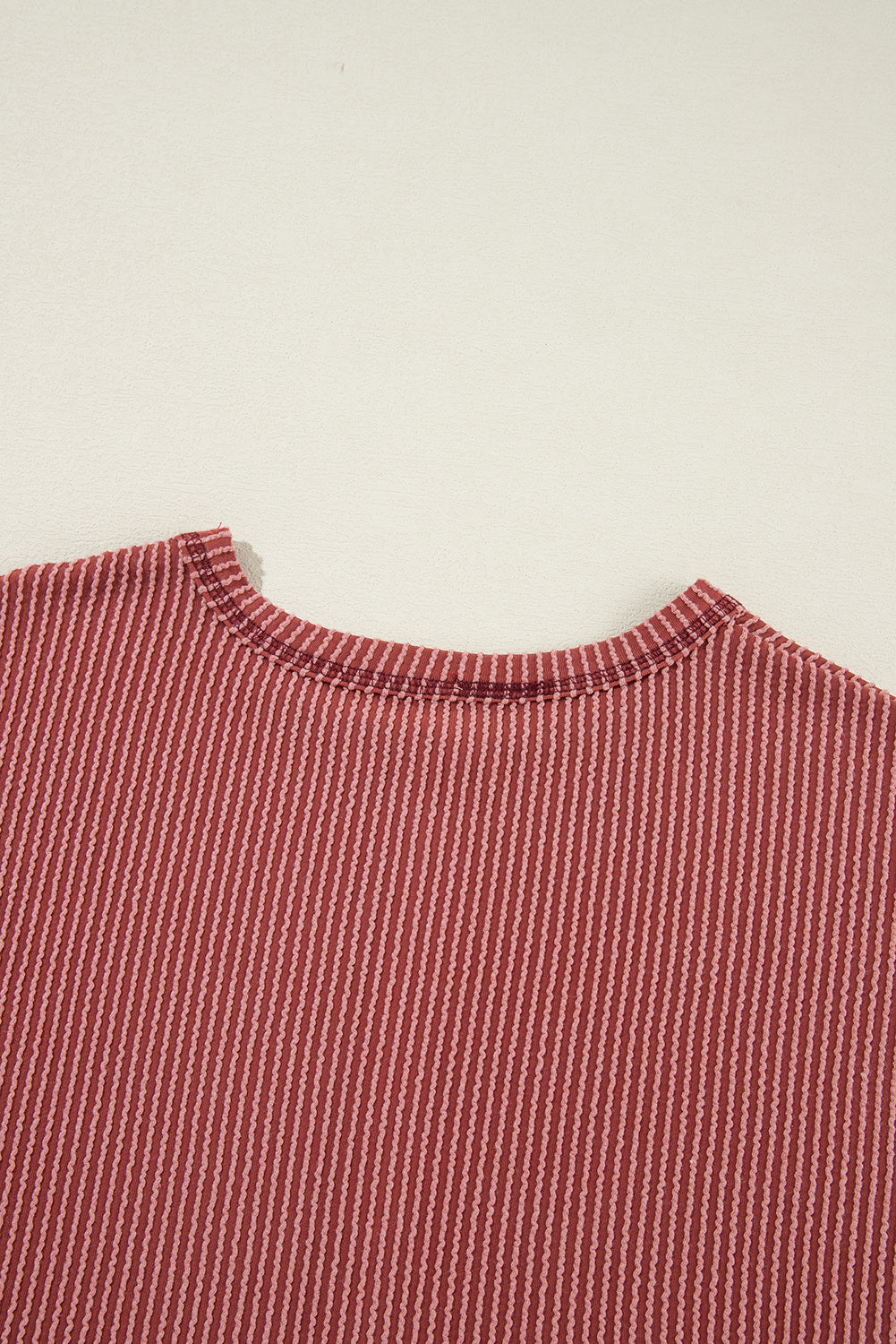 Mineral Red Solid Color Corded Short Sleeve Top and Casual Pants Set