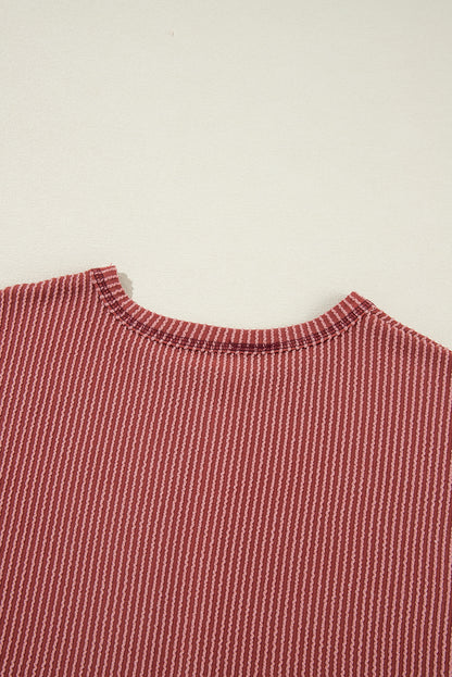 Mineral Red Solid Color Corded Short Sleeve Top and Casual Pants Set