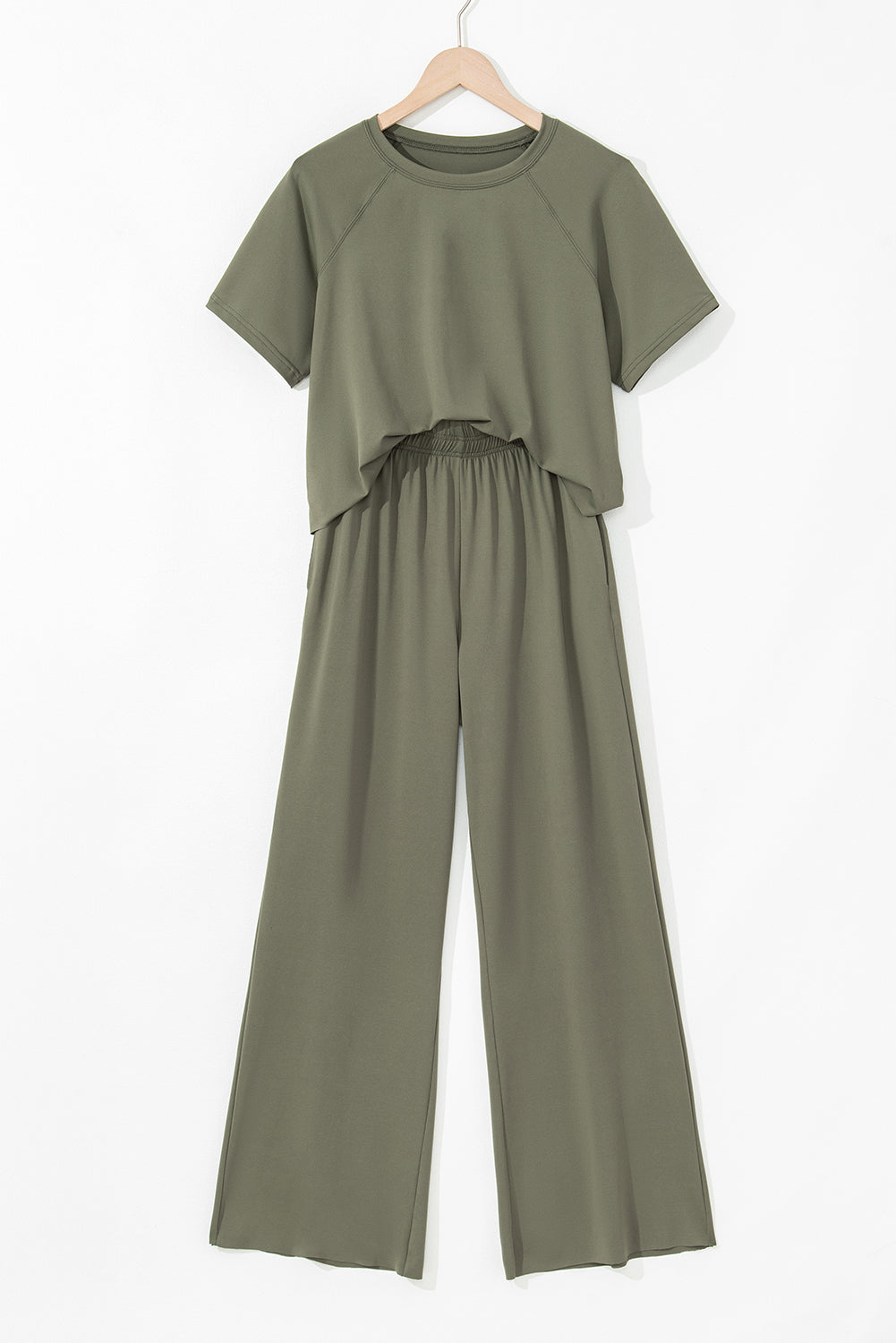 Seagrass Raw Hem Loose Tee and Wide Leg Pants Set