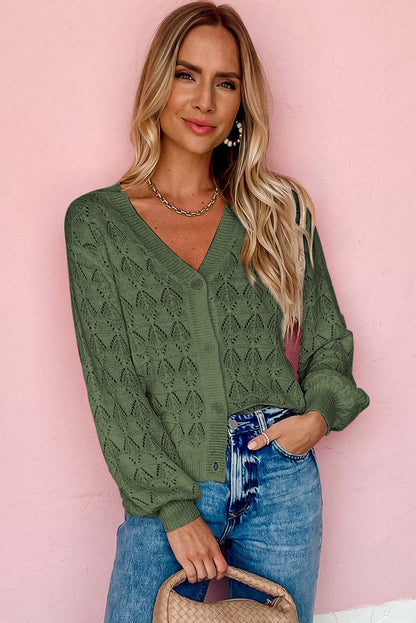 Gray Lightweight Buttoned Front Crochet Cardigan