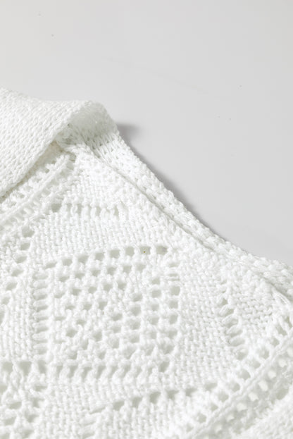 Purple Hollow-out Openwork Knit Cardigan