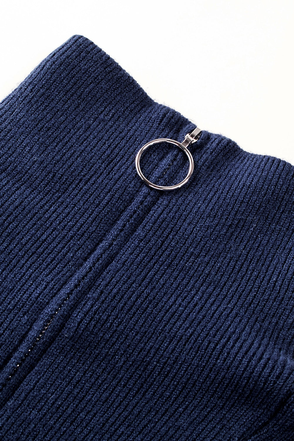 Green Striped/Solid O-ring Zip Collared Loose Sweater Mini Dress