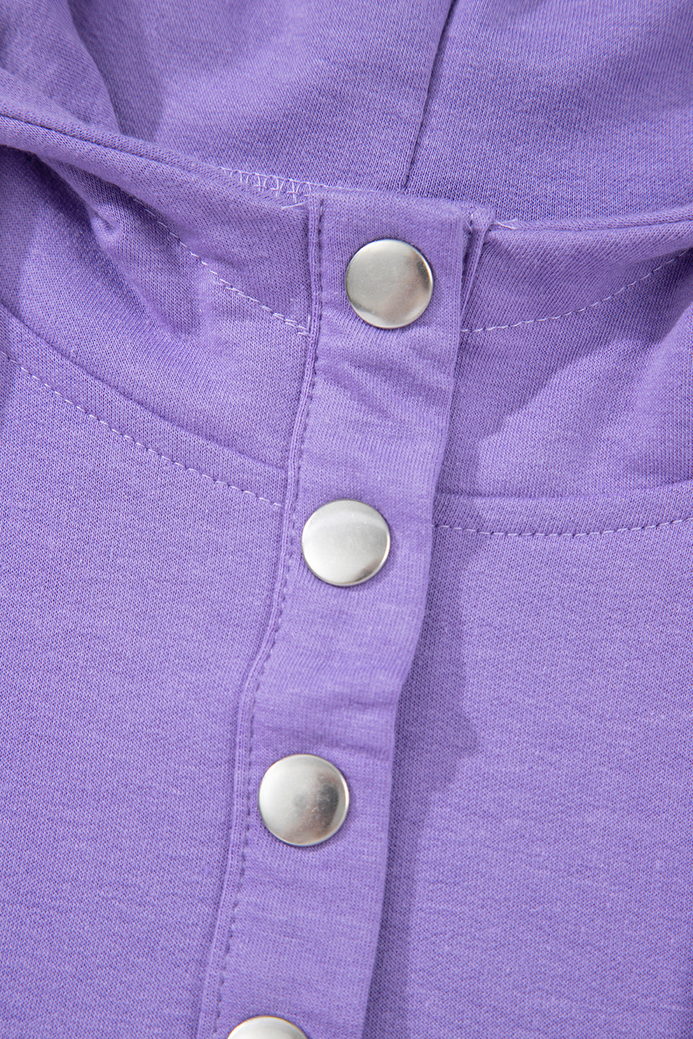 Purple Short Sleeve Buttoned Neck Kangaroo Pocket Hoodie