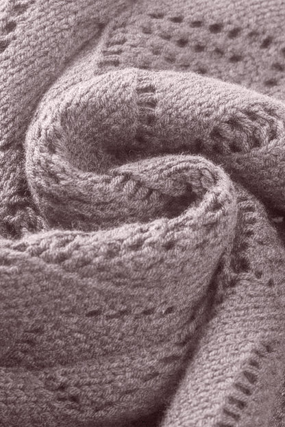 Purple Hollow-out Openwork Knit Cardigan