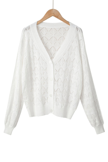 Gray Lightweight Buttoned Front Crochet Cardigan