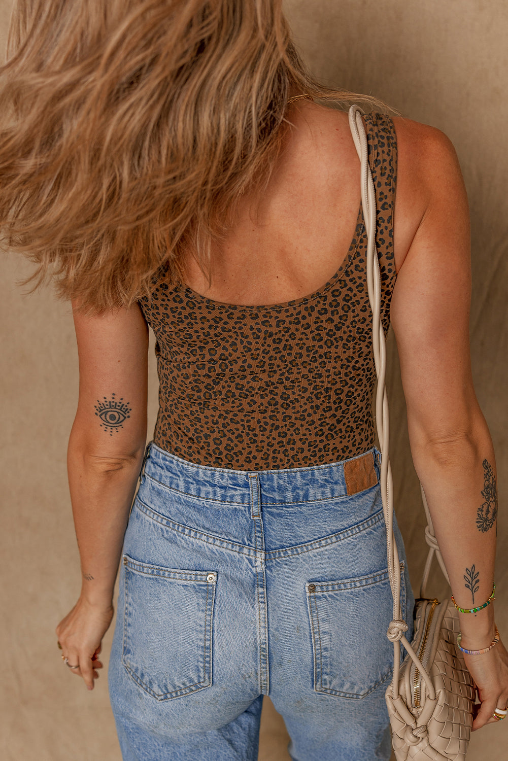 Brown Leopard Printed Sleeveless Scoop Neck Bodysuit