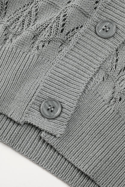 Gray Lightweight Buttoned Front Crochet Cardigan